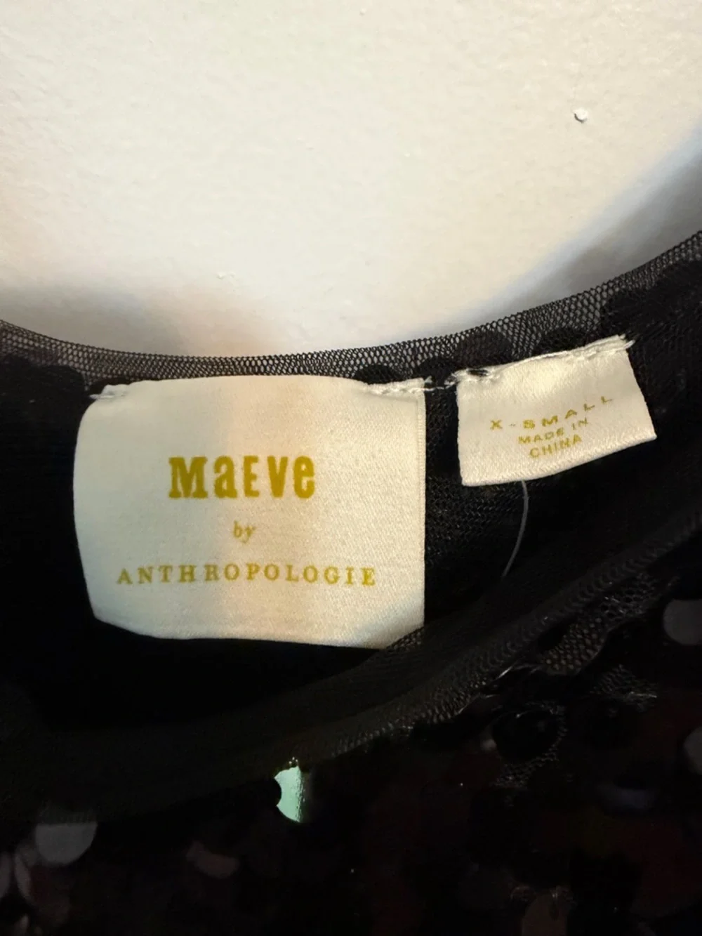 Maeve Anthropologie NWT Sequined Tie-Strap Tank Bows Black Going Out Party XS - Picture 2 of 7